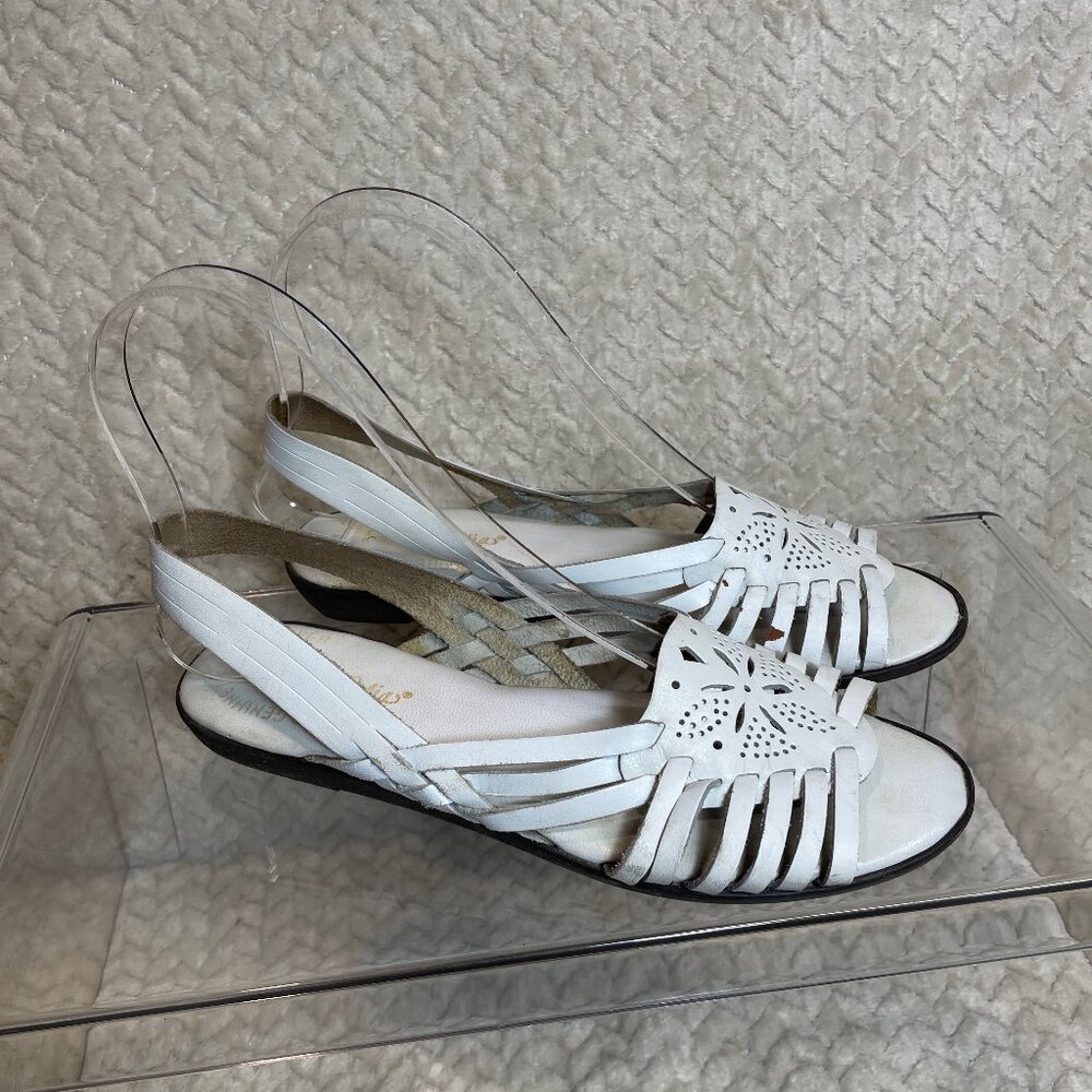 Vintage Cara Mia White Leather Huarache Sandals Women Size 6M | Boho Cottagecore